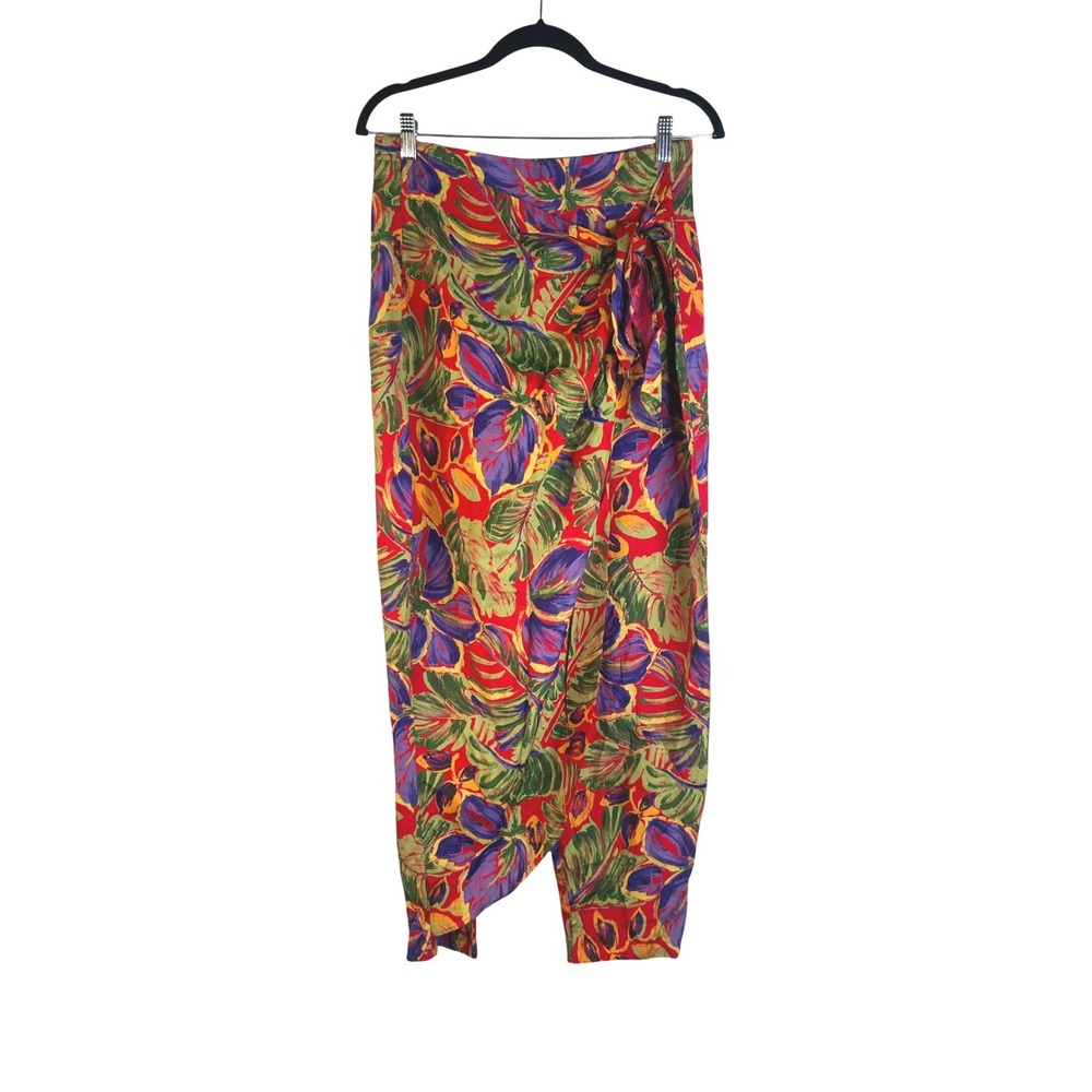 Unbranded Women's Red Tropical Floral‎ Wrap Front Sarong Tapered Pants Size M